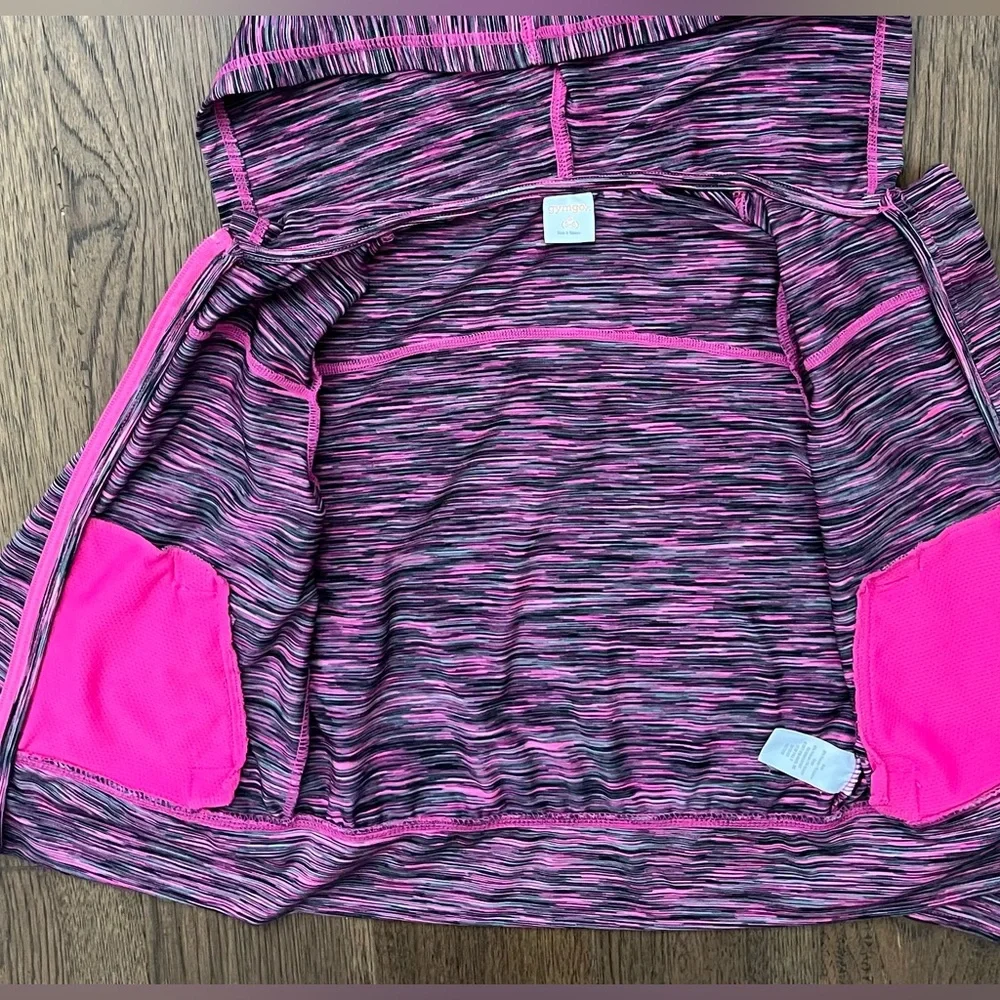 🔥GYMGO  Girls Space Dye Full-Zip Hoodie Pink Black Size S (5-6) Thumbholes 🔥 - Picture 6 of 11